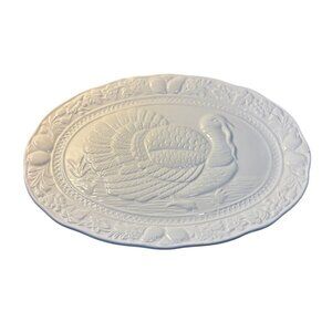 Vintage Himark Turkey Platter Tray White Ceramic Floral Border 19” X 14” Brazil